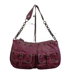 Guia's Italian Leather Women's Plum Shoulder Bag with Chain Strap